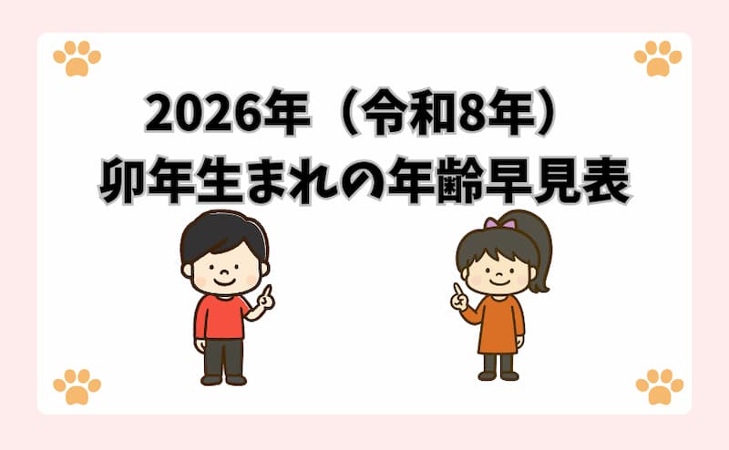 2026年（令和8年）卯年生まれの年齢早見表