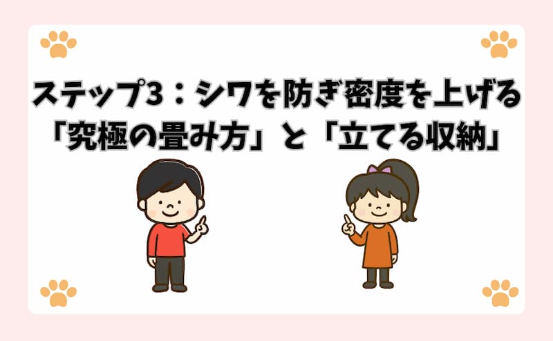 ステップ3：シワを防ぎ密度を上げる「究極の畳み方」と「立てる収納」