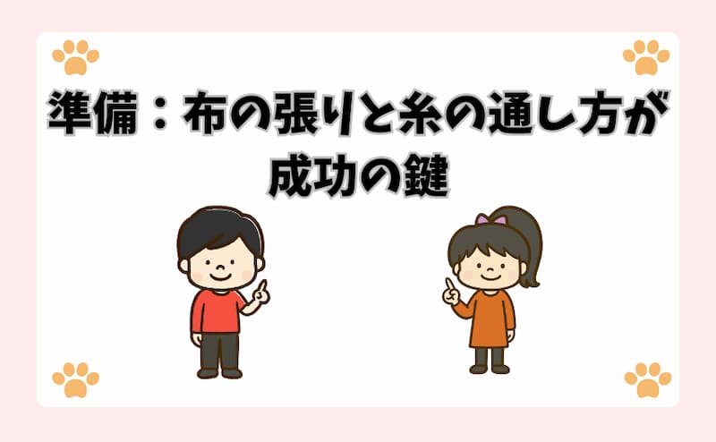 準備：布の張りと糸の通し方が成功の鍵