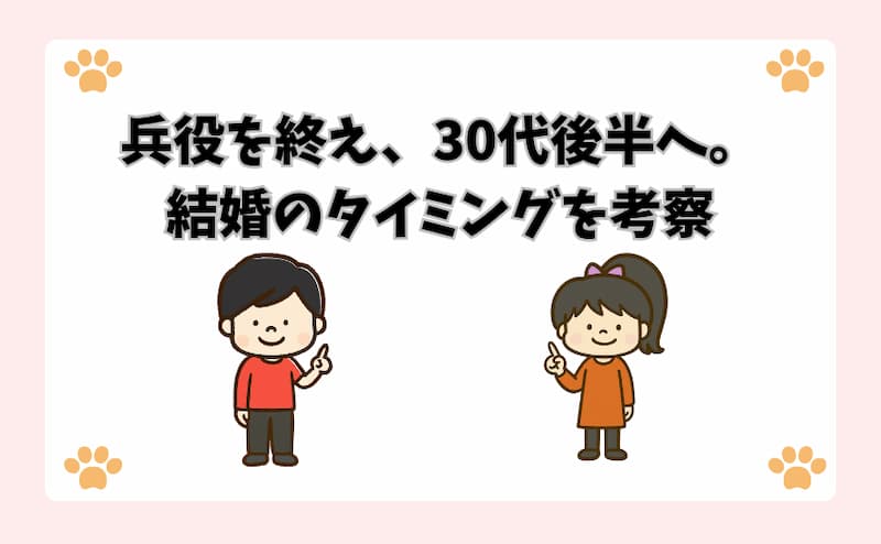 兵役を終え、30代後半へ。結婚のタイミングを考察