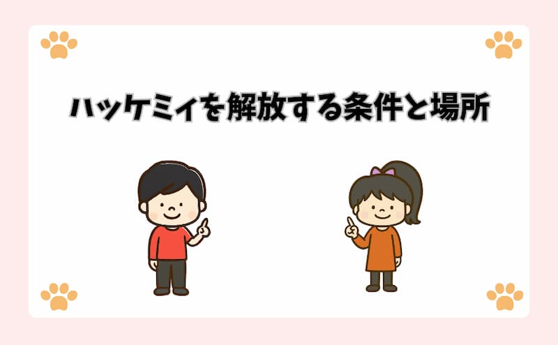 ハッケミィを解放する条件と場所